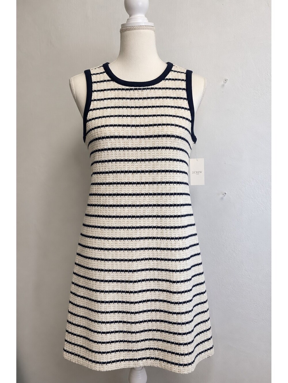 J.Crew Striped Knit Sleeveless Dress Navy Ivory L NWT